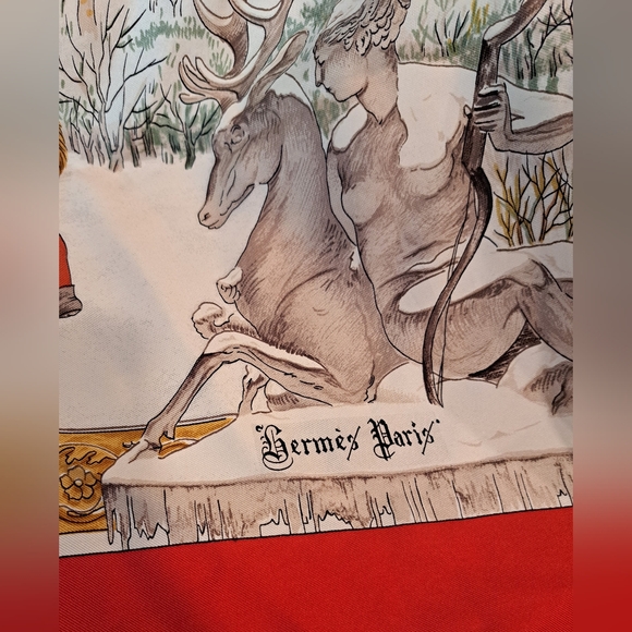 Hermes Red and Gold Equestrian Scarf - Picture 6 of 14